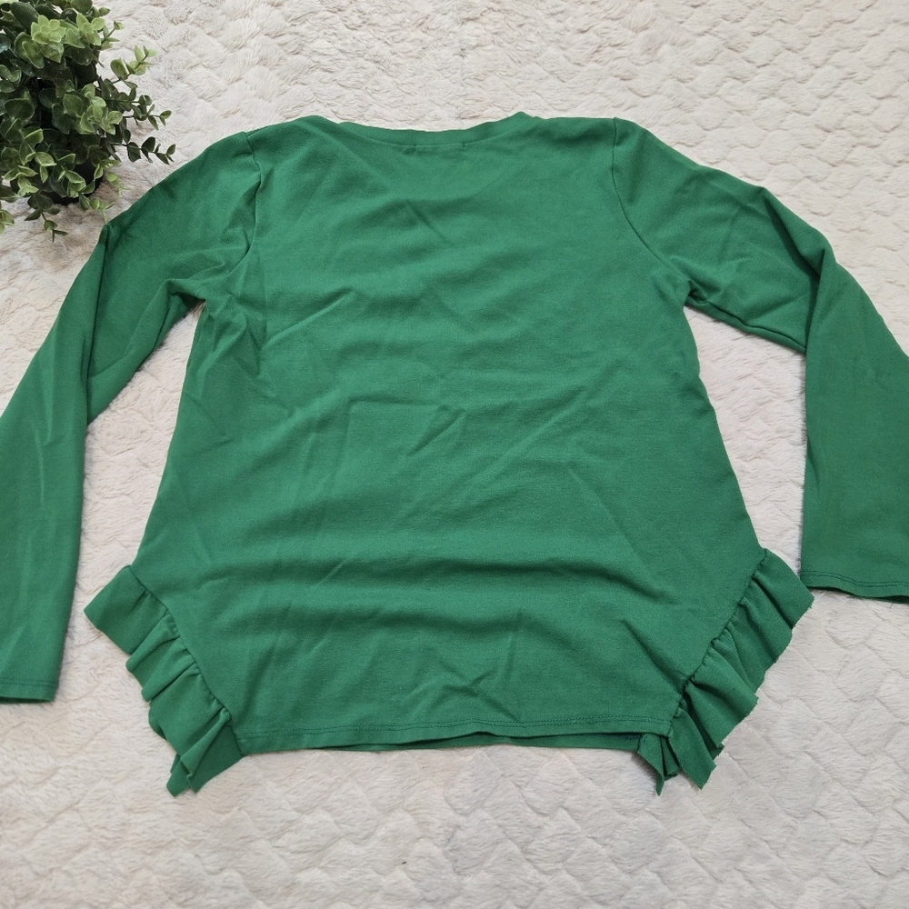 Betsey's Boutique Shop Green Ruffle Side Long-Sleeve Top, Size Large - Picture 5 of 6